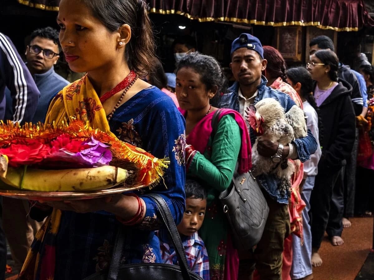 People in Line for Puja